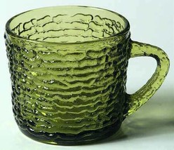 Anchor Hocking Soreno Avocado Glass Snack Plate Cup-6-7oz;2¾&quot;x2¾&quot; rim;1960&#39;s - £8.02 GBP