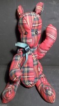 Handmade 14&quot; Jointed Bear Red&amp;Green Plaid Wool Fabric Button Eyes;Country Decor - £11.96 GBP