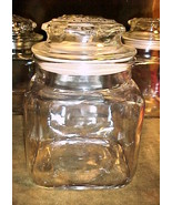ANCHOR HOCKING APOTHECARY CANISTER-w/GASKET 4½&quot; SQ; 6½&quot;TALL;4¾&quot;w/o LID-S... - £19.65 GBP