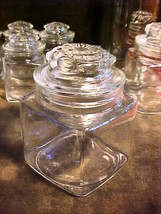 GLASS APOTHECARY CANISTER 4½&quot; SQUARE;6½&quot;TALL;4¾&quot;w/o LID-Food/CRAFT stora... - £19.97 GBP