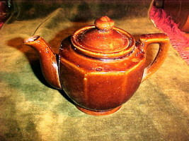 Brown Ceramic Teapot Single Serving MADE IN JAPAN-Octagonal panel style;4&quot; tall - £19.61 GBP