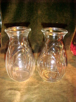 Primary image for 2) F.T.D.A.-U.S.A.Thick Clear Glass Bud Flower Vase-5¾" tall x 2¾"rim;mini-flo