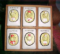 Ceramic Chickens Spice Rack Shelf 6 Chickens-GINGER;SALT,CLOVES,ALLSPICE... - $24.99