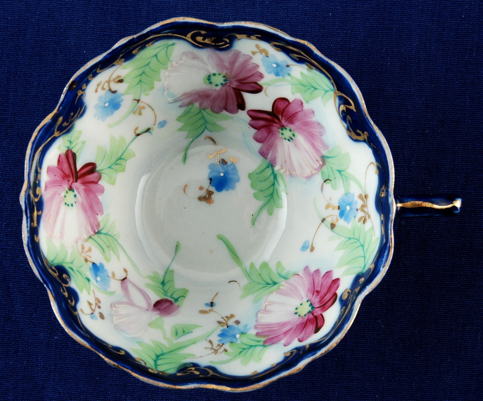 Japan Vintage Floral Cup & Saucer Cobalt Rim Hand Painted Flowers Item image 3