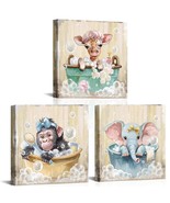 Bathroom Wall Art Cute Giraffe Elephant Orangutan In Bathtub Bathing Can... - £46.30 GBP