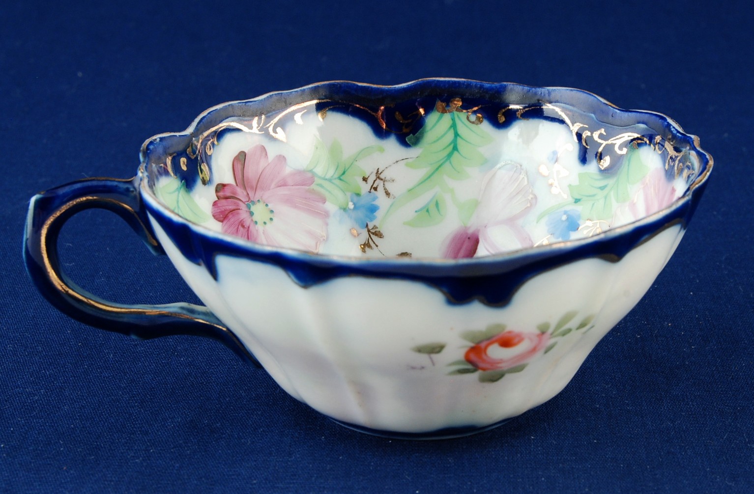 Japan Vintage Floral Cup & Saucer Cobalt Rim Hand Painted Flowers Item image 4