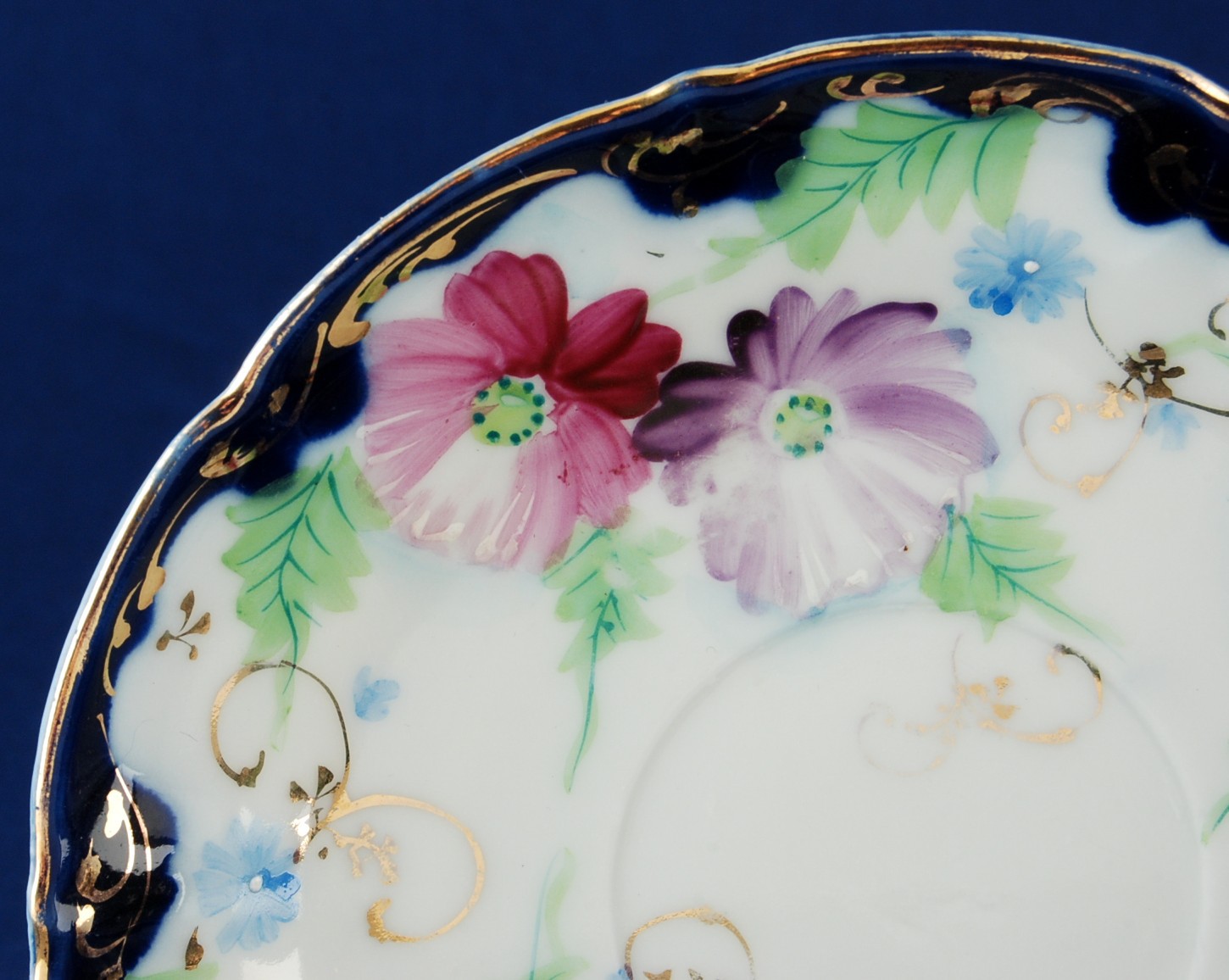 Japan Vintage Floral Cup & Saucer Cobalt Rim Hand Painted Flowers Item image 5