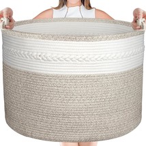 24&quot; X 18&quot; Cotton Rope Basket, Extra Large Basket With Handles For Blanket, Blank - £72.27 GBP