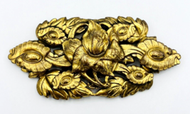 Vintage Art Nouveau Brass Repoussé Flower Brooch Pin - £26.48 GBP