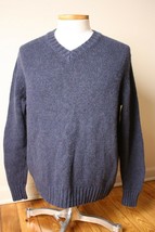 Lands&#39; End L 42-44 Blue Wool Blend V-Neck Pullover Sweater - £17.15 GBP