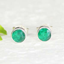 Natural Indian Emerald Gemstone Earrings, Birthstone Earrings, 925 Sterling Silv - £18.24 GBP