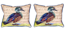 Pair of Betsy Drake Female Wood Duck Script Large Indoor Outdoor Pillows 16 X 20 - £71.21 GBP