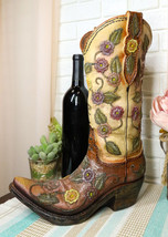 Western Country Arizona Floral Vines Brown Cowgirl Cowboy Boot Vase Figu... - £35.88 GBP