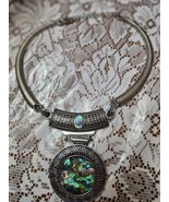 Abalone Pendant Choker Collar Silver Tone Necklace.  Real Abalone Stone.... - €14,55 EUR