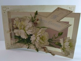 Easter Postcard John Winsch 1913 Diecut Foldout Embossed Cross Flowers Germany - £10.81 GBP