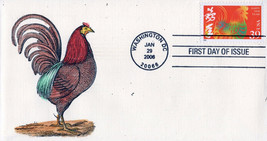 US 3997j FDC Year of Rooster, Lunar New Year, hand-painted SMB ZAYIX 122... - £9.40 GBP
