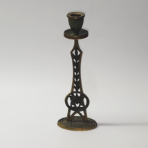 Antique Vintage ISRAELI MADE 10&quot; Solid Brass Candle Holder - Moses Promised Land - £27.94 GBP