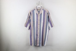Vintage 90s Streetwear Mens XL Faded Rainbow Striped Baggy Fit Button Do... - £34.87 GBP