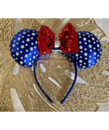 Disney- Sequins American Flag Bow Minnie Ears Stars Mickey Mouse Headban... - $20.56 CAD