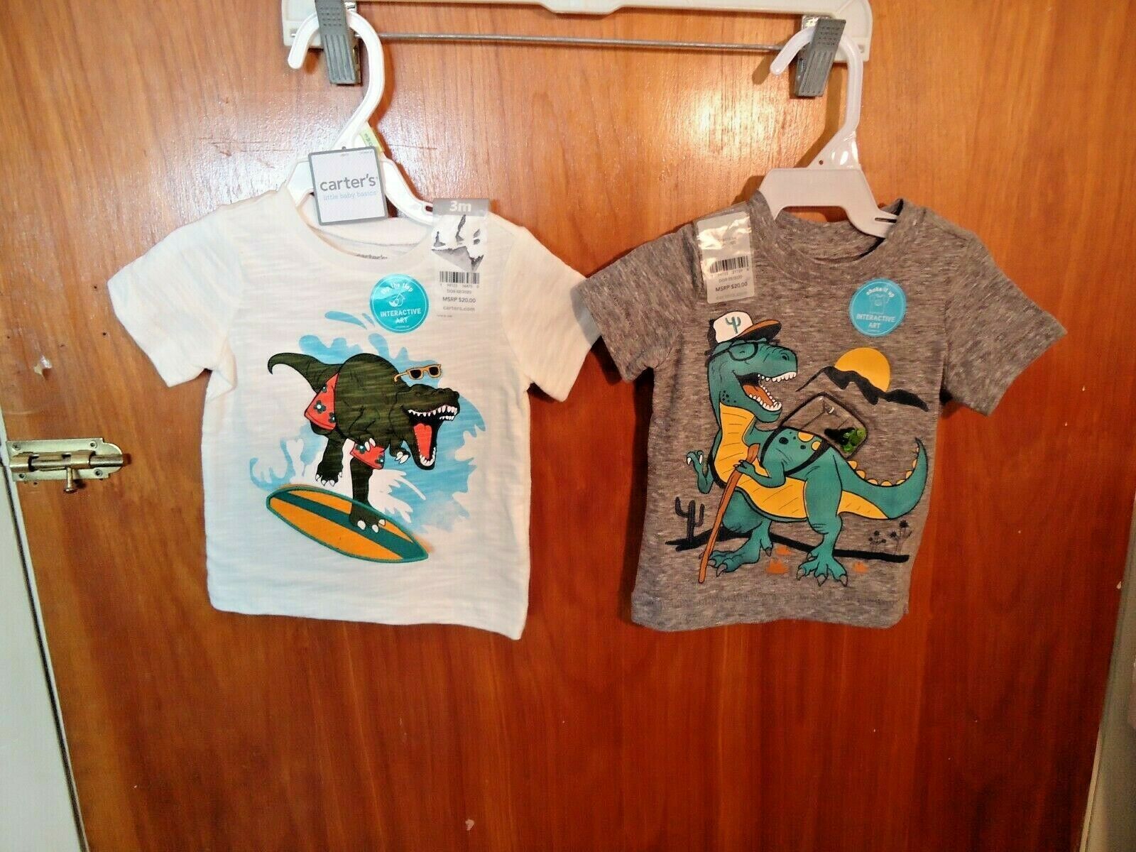 Lot Of 2 " NWT " Carter's Size 3M Dinosaur Themed Shirts " GREAT GIFT ITEM " - £15.68 GBP