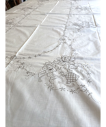 Vintage Chinese Hand Embroidered Tablecloth &amp; 12 Napkins Cream NWT - £37.34 GBP