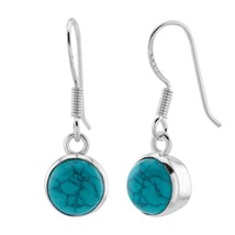 Round Turquoise Charms 925 Silver Fish Hook Earrings - £22.33 GBP