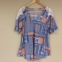 Colorful Quilt Pattern Short Sleeve Blouse Women’s 1X Flowy Tee Shirt Top - £14.01 GBP