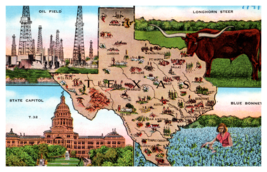 State of Texas Souvenir Map Postcard Unposted - £3.81 GBP