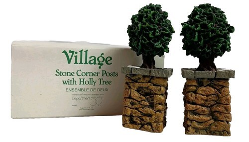 Department 56 Village Stone Corner Posts with Holly Tree 52649 - $13.95