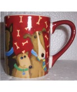2011 Debi Hron Red Mug W/Bones &amp; Dogs Ceramic Mug By Gibson 11oz - $38.00