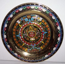 Aztec Sun Stone Calender Collectible Brass Plate Wall Plaque Native Mexican - £76.28 GBP