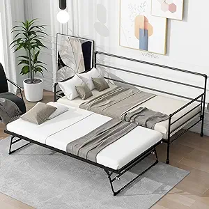 Twin Daybed With Trundle, Day Bed With Trundle Bed Twin Pop Up, Height A... - $416.99