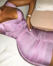 Ladies Sexy V Neck - Purple Shining Designer Fashion Party Dress - £47.54 GBP