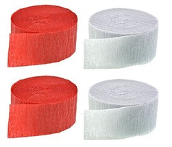 Red and White Crepe Paper Streamers (2 Rolls Each Color) MADE IN USA! - £6.24 GBP