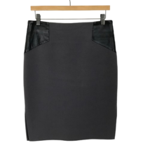 Womens Size 8 Milly Black Gray Lambskin Leather Accent Ponte Knit Pencil Skirt - $41.15