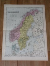1891 Map Of Norway Oslo Sweden Stockholm Denmark Copenhagen / Baltic Sea - £16.22 GBP