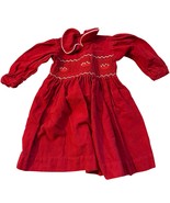 Vintage Red Smocked Velvet Long Sleeve Toddler Dress With Ruffled Collar 2T - $354.12 MXN