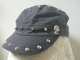 D&amp;Y Womens Hat Cadet Cap  w/ Skulls / Spikes - Faded Distressed Black Gray - $9.99