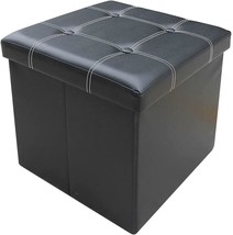 Single Foldable Storage Ottoman Lid Black heavy duty leather Pouffe foot stool - £18.72 GBP