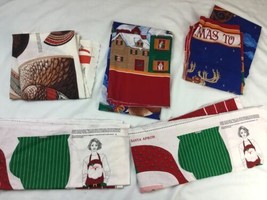 Cranston Lot Santa Claus Cheater Quilt Door Cotton Fabric Panel Turkey Apron - $24.73