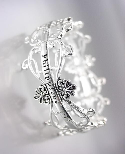 INSPIRATIONAL Brighton Bay Silver Filigree PHILIPPIANS 4:13 Stretch Bracelet
