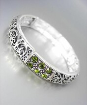 NEW Brighton Bay Olive Green CZ Crystals Silver Black Filigree Stretch B... - £12.78 GBP