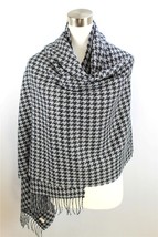 CLASSIC Warm Black Gray Houndstooth CASHMERE TOUCH 100% Acrylic Scarf Wr... - £15.66 GBP