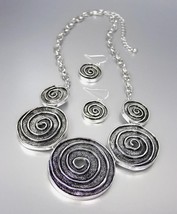 NEW Brighton Bay Antique Silver Swirl Medallion Disks Necklace Earrings Set - $18.99