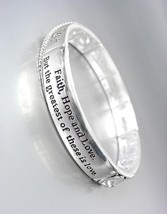 New Brighton Bay Faith Hope Love Silver Filigree Cz Crystals Stretch Bracelet - £12.58 GBP