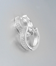CLASSIC 18kt White Gold Plated Micro Pave CZ Crystal Petite Huggie Hoop Earrings - $21.62