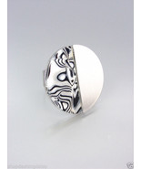 NATURAL Mother of Pearl Shell Inlay Silver Satin Metal Ring - £6.00 GBP