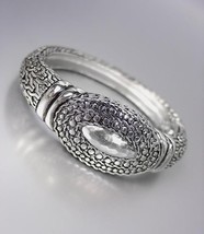 Classic Designer Style Silver Balinese Weave Cable Dots Hinged Bangle Bracelet - $29.99