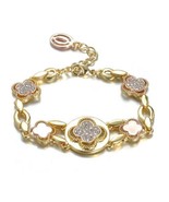 NEW Designer Inspired Gold Rose Copper Clover Clovers CZ Crystals Links Bracelet - £21.15 GBP