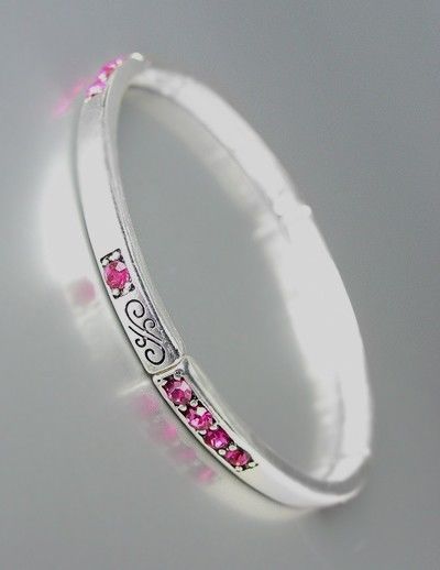 NEW Brighton Bay Silver Filigree Fuchsia Pink CZ Crystals Stretch Bracelet #39 - $9.40